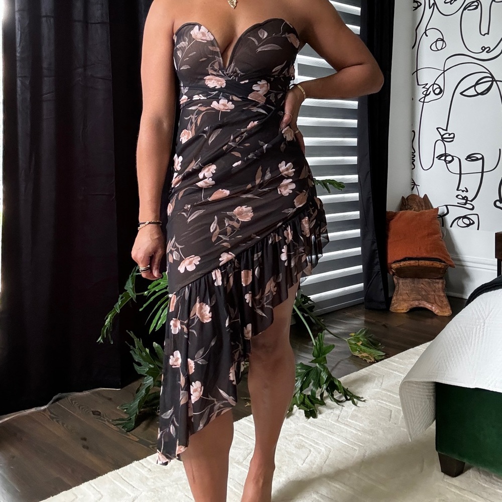 Floral party dress asymmetrical